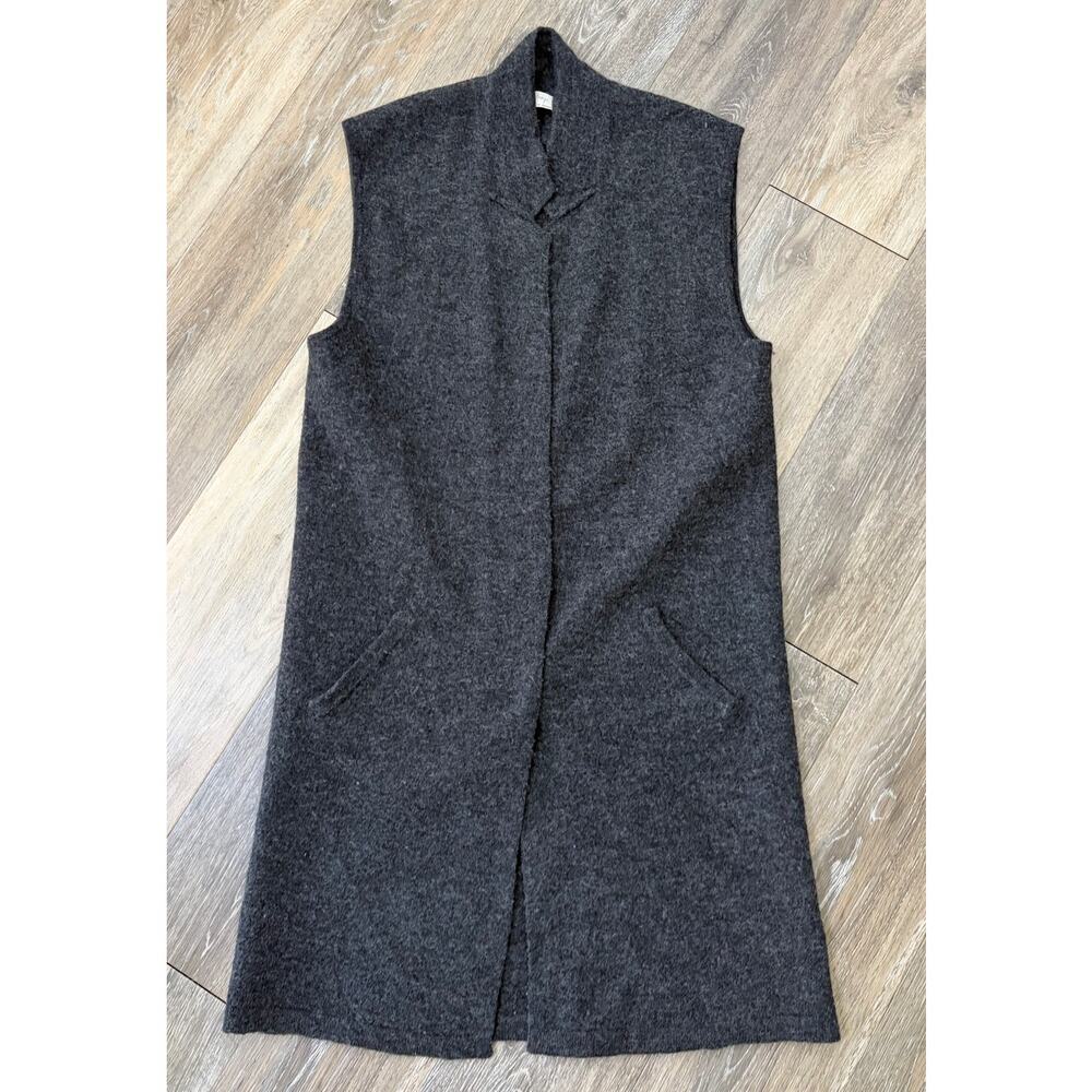 Wrap Gray Wool Long Vest Duster Sleeveless Snap Front Minimalist Size 4
